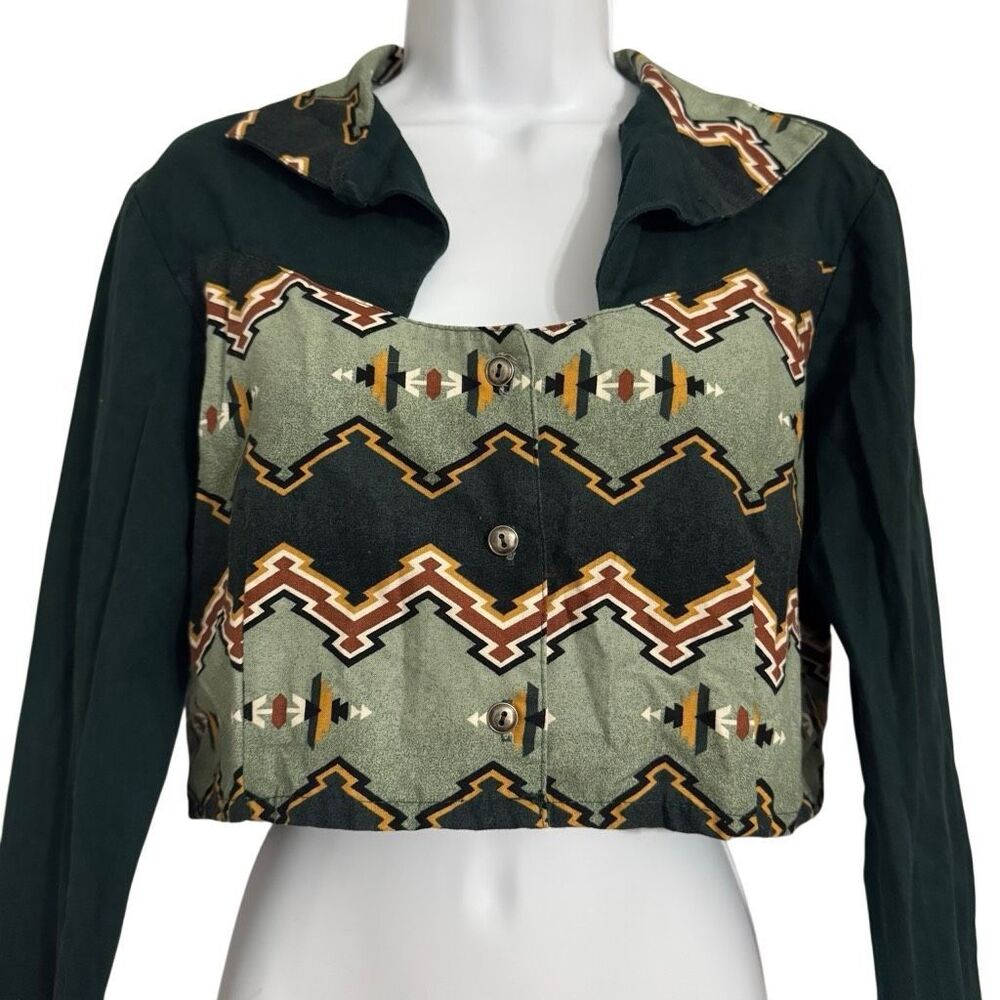 Vintage Rough Rider Made in USA Southwestern Aztec Cropped Button Front Top L